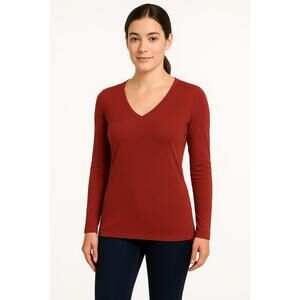 Womens Harley Davidson Top M Red Long‎ Sleeve Fitted Vneck Solid Basic